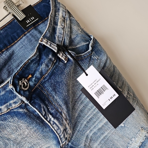 Men's Blue Distressed Jeans Tall Length. Size 36x34 - Picture 10 of 14